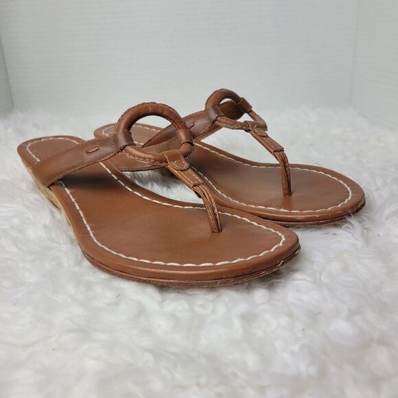 Bernardo Matrix Womens Size 8.5 Mini Wedge  Brown Leather Thong Sandals - Picture 1 of 8